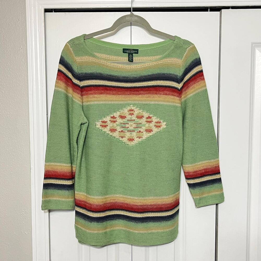 Ralph Lauren Sweater Tunic Linen Serape Blanket Aztec western Elaine Seinfeld